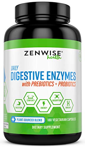 Product Cover Zenwise Health Digestive Enzymes Plus Prebiotics & Probiotics - Natural Support for Better Digestion & Lactose Absorption - for Bloating & Constipation + Gas Relief - 180 Vegetarian Capsules