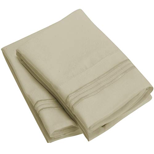 Product Cover Mellanni Luxury Pillowcase Set - Brushed Microfiber 1800 Bedding - Wrinkle, Fade, Stain Resistant - Hypoallergenic (Set of 2 Standard Size, Beige)