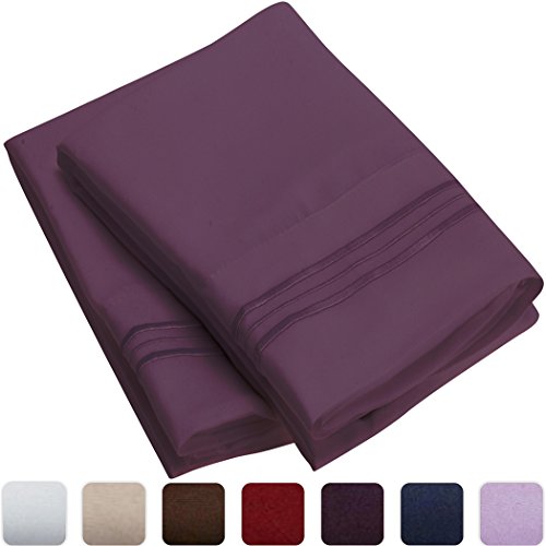 Product Cover 2 Pillowcases Standard , Purple : Mellanni Luxury Pillowcase Set - HIGHEST QUALITY Brushed Microfiber 1800 Bedding - Wrinkle, Fade, Stain Resistant - Hypoallergenic (Set of 2 Standard Size, Purple)