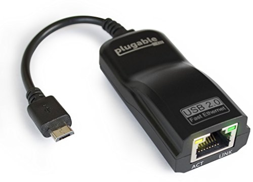 Product Cover Plugable USB 2.0 OTG Micro-B to 100Mbps Fast Ethernet Adapter Compatible with Windows Tablets, Raspberry Pi Zero, and Some Android Devices (ASIX AX88772A chipset).