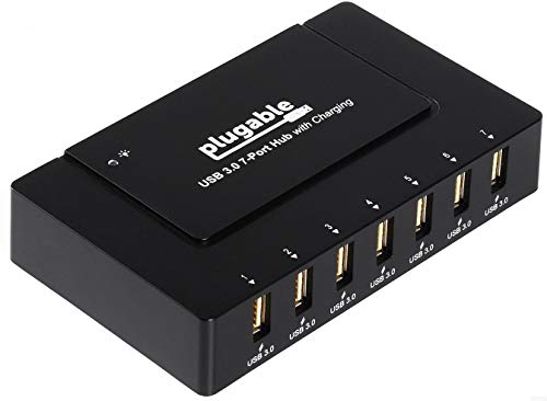 Product Cover Plugable 7-Port USB 3.0 Hub - Smart Charging with 60W Power Adapter (SuperSpeed, 3.1 Gen 1, 5Gbps, USA Plugs)
