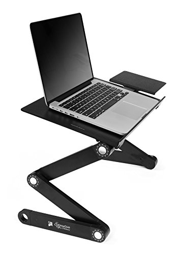 Product Cover Executive Office Solutions Portable Adjustable Aluminum Laptop Desk/Stand/Table Vented w/CPU Fans Mouse Pad Side Mount-Notebook-MacBook-Light Weight Ergonomic TV Bed Lap Tray Stand Up/Sitting-Black