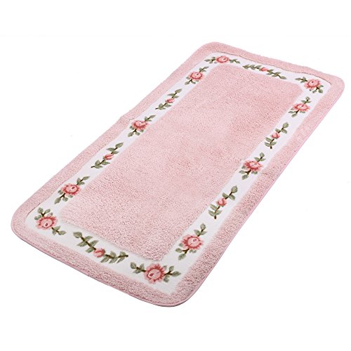 Product Cover JSJ_CHENG Bath Rugs Mats for Bathroom Bedroom Kitchen Non Slip Microfiber Rose Floral Rectangular, Rustic Home Decor (23.6-inch by 39.4-inch, Pink)