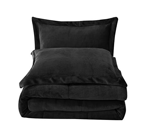 Product Cover Chezmoi Collection FS200 3-Piece Micromink Sherpa Reversible Down Alternative Comforter Set (King, Black)