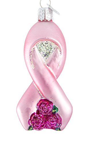 Product Cover Old World Christmas Ornaments:Pink Glass Blown Ornaments for Christmas Tree Pink Ribbon with Roses