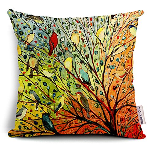 Product Cover Oil Painting Hundreds of Birds Cotton Linen Throw Pillow Case Cushion Cover Home Sofa Decorative 18 X 18 Inch