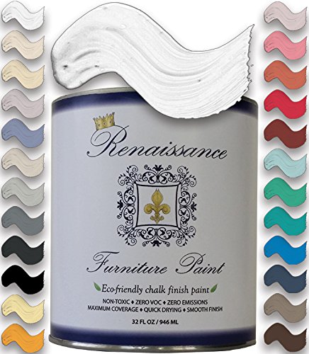 Product Cover Retique It Chalk Finish Paint by Renaissance - Non Toxic, Eco-Friendly Chalk Furniture & Cabinet Paint - 32 oz (Quart), Snow