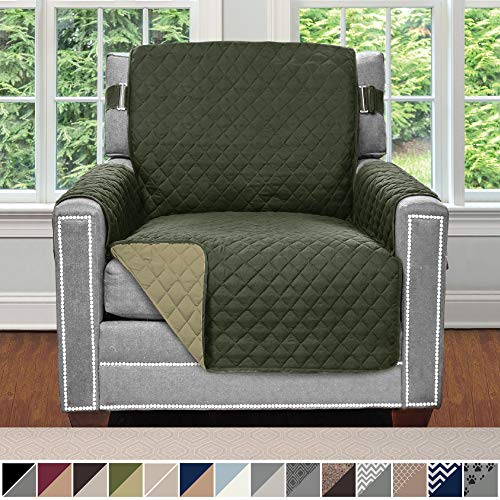 Product Cover Sofa Shield Original Patent Pending Reversible Chair Protector for Seat Width up to 23 Inch, Furniture Slipcover, 2 Inch Strap, Chairs Slip Cover Throw for Pets, Cats, Armchair, Hunter Green Sage