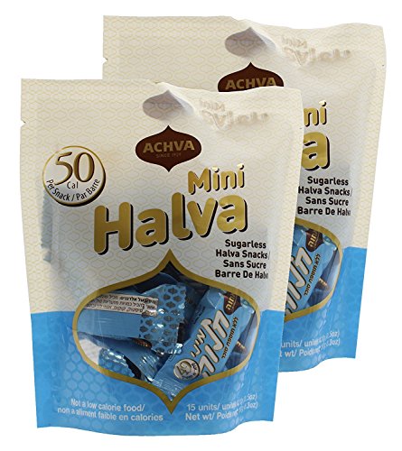 Product Cover Achva Kosher Sugar Free Mini Halva Bars Snack Bag 15ct. Each Bar 0.35oz Net Wt 5.3oz (Pack of 2)