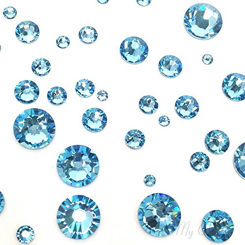 Product Cover AQUAMARINE (202) lake blue 144 pcs Swarovski 2058/2088 Crystal Flatbacks lake blue rhinestones nail art mixed with Sizes ss5, ss7, ss9, ss12, ss16, ss20, ss30 **FREE Shipping from Mychobos (Crystal-Wholesale)**