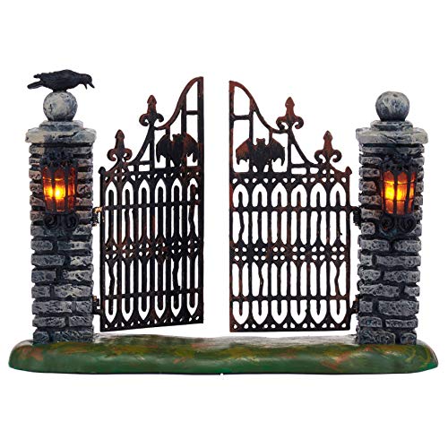 Product Cover Department 56 Halloween Accessories for Village Collections Miniature Spooky Wrought Iron Gate Lit Figurine, 4.53-Inch, Multicolor