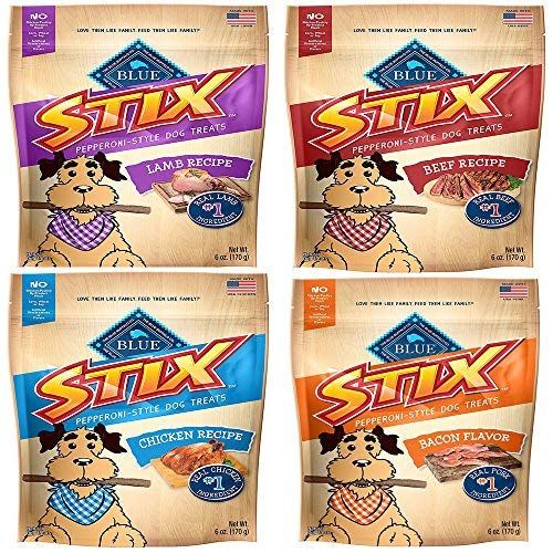 Product Cover Blue Buffalo Blue Stix Soft-moist dog treats variety pack 4 Different Flavors beef and potato, lamb and apples, bacon , and chicken and brown rice - 6 Ounces Each 4 Total Pouches