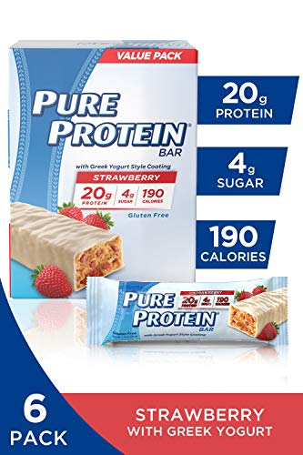 Product Cover Pure Protein Bars, High Protein, Nutritious Snacks to Support Energy, Low Sugar, Gluten Free, Strawberry Greek Yogurt, 1.76oz, 6 Pack