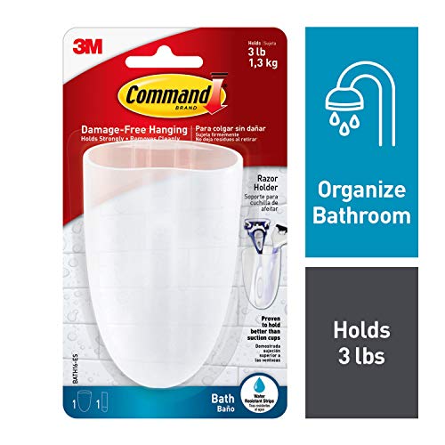 Product Cover Command Bath Razor Holder, Clear Frosted, 1-Holder, 1-Medium Water-Resistant Strip, holds up to 3 pounds, (BATH16-ES)