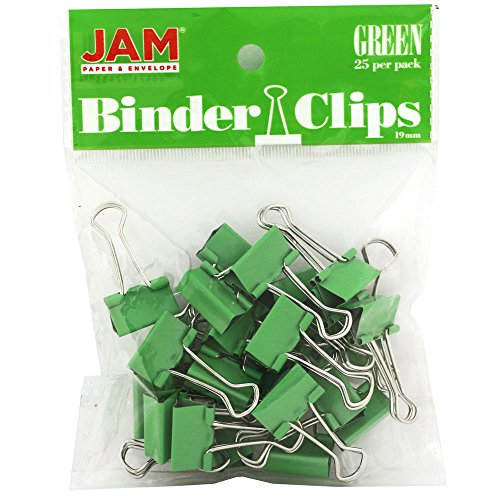 Product Cover JAM PAPER Colorful Binder Clips - Small - 3/4 Inch (19 mm) - Green Binderclips - 25/Pack