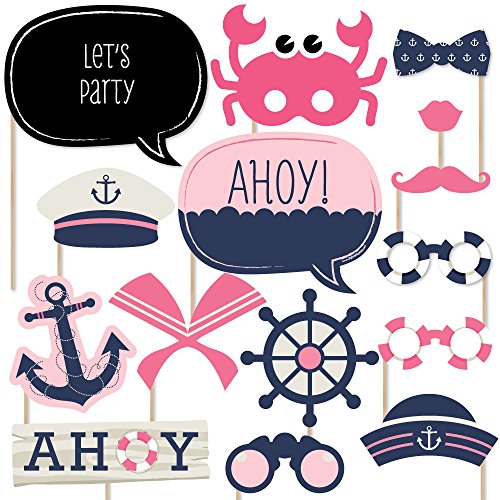 Product Cover Big Dot of Happiness Ahoy - Nautical Girl - Photo Booth Props Kit - 20 Count
