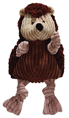 Product Cover HuggleHounds Plush Corduroy Durable Squeaky Knottie, Dog Toy, Great Dog Toys  for Aggressive Chewers, Hedgehog, Small