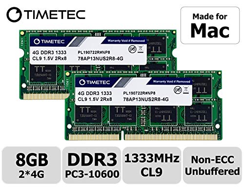 Product Cover Timetec Hynix IC 8GB KIT(2x4GB) Compatible for Apple DDR3 1333MHz PC3-10600 for Early/Late 2011 13/15/17 inch MacBook Pro, Mid 2010 Mid/Late 2011 21.5/27 inch iMac, Mid 2011 Mac Mini (8GB KIT(2x4GB))