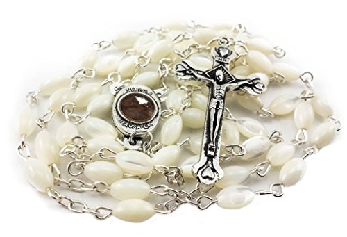 Product Cover Nazareth Store Mother of Pearl Catholic Rosary Jerusalem Holy Soil Medal and Cross Holy Land Velvet Bag