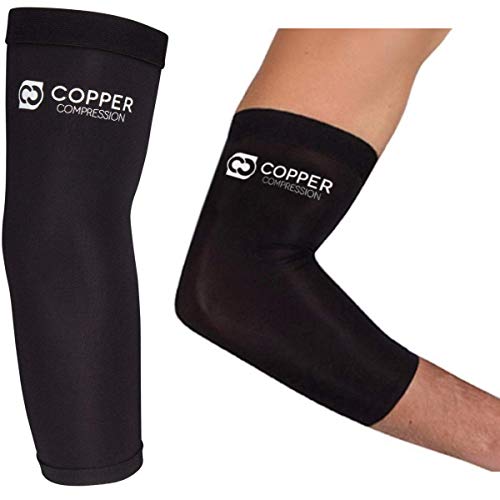 Product Cover Copper Compression Recovery Elbow Sleeve - Guaranteed Highest Copper Content Elbow Brace Tendonitis Golfers Tennis Elbow Arthritis Copper Infused Fit Elbow Support Arm Sleeves Men Women (XL)