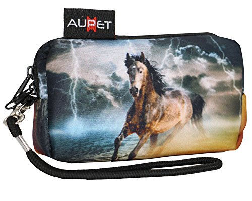 Product Cover AUPET Horse Design Digital Camera Case Bag Pouch Coin Purse with Strap for Sony Samsung Nikon Canon Kodak