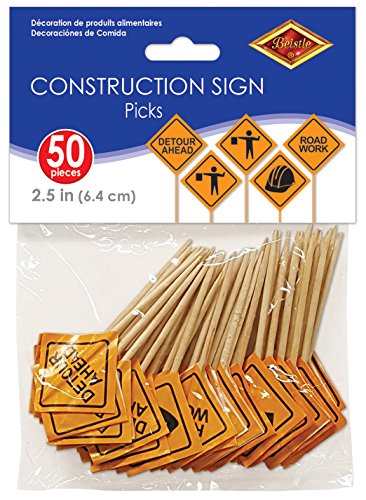 Product Cover Beistle Construction Signs Picks, 2 1/2-Inch, Orange/Black