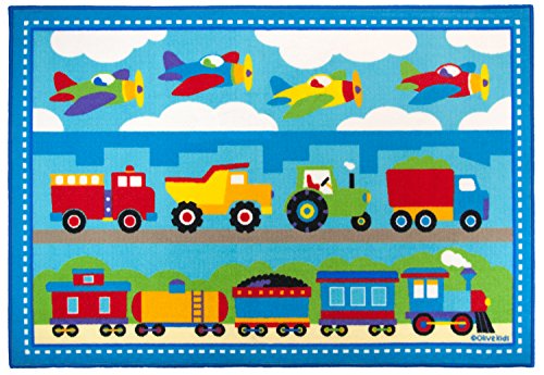 Product Cover Wildkin Kids Trains, Planes, and Trucks 39x58 Inch Rug for Boys and Girls, Made From Durable Nylon Material, Features Skid-Proof Backing and Serged Borders, Design Coordinates with Our Bedding Sets