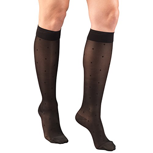 Product Cover Truform Sheer Compression Stockings, 15-20 mmHg, Women's Knee High Length, Dot Pattern, Black, X-Large