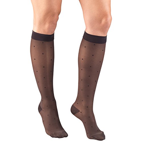 Product Cover Truform Sheer Compression Stockings, 15-20 mmHg, Women's Knee High Length, Dot Pattern, Charcoal, Small