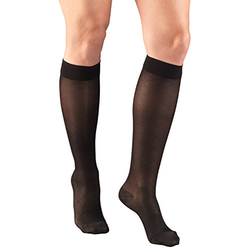 Product Cover Truform Sheer Compression Stockings, 15-20 mmHg, Women's Knee High Length, Diamond Pattern, Black, X-Large
