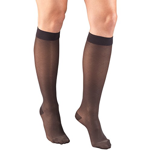 Product Cover Truform Sheer Compression Stockings, 15-20 mmHg, Women's Knee High Length, Diamond Pattern, Charcoal, Medium