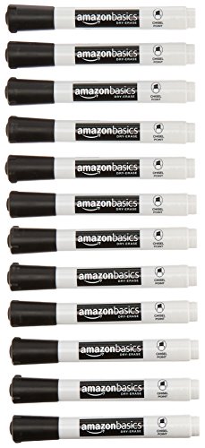 Product Cover AmazonBasics Low-Odor Dry Erase White Board Markers - Chisel Tip - 12 Pack, Black