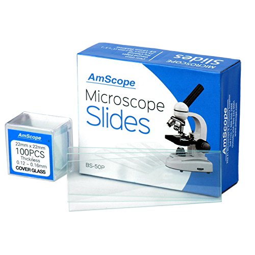 Product Cover AmScope BS-50P-100S-22 Pre-Cleaned Blank Ground Edge Glass Microscope Slides and 100pc Pre-Cleaned Square Glass Cover Slips Coverslips