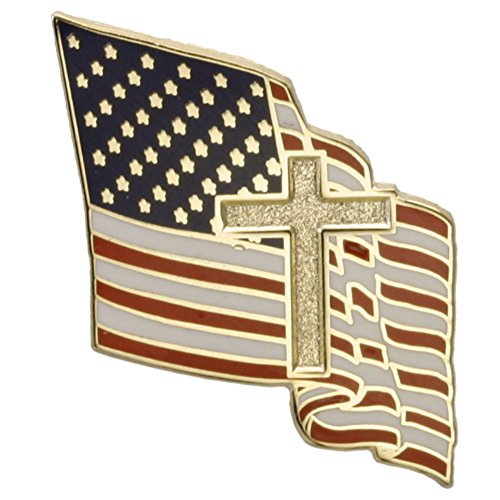 Product Cover Hattricks Goodimpression American Flag with Christian Cross One Inch Lapel Pin