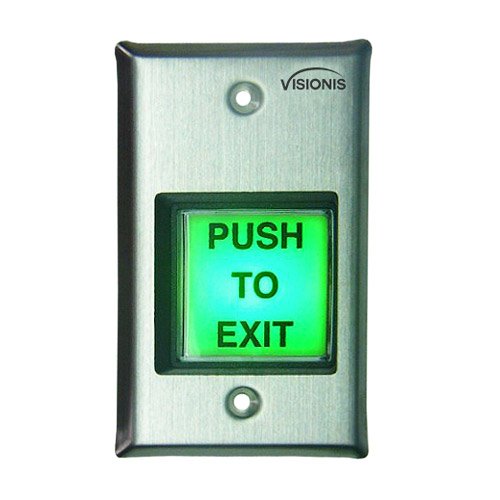 Product Cover Visionis VIS-7000 Indoor Green Square Request to Exit Button for Door Access Control with LED Light, NC, C and NO Outputs