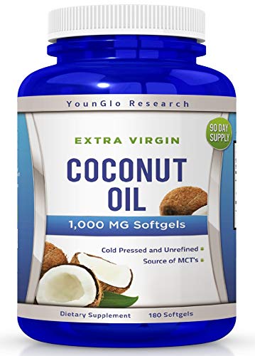 Product Cover Coconut Oil Capsules - 180 Extra Virgin Softgels 1000 mg - Great Pills for Hair, Skin, Energy and Weight Management (1 Pack)