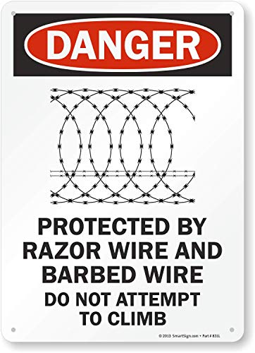 Product Cover SmartSign Lyle SmartSign Danger: Protected By Razor Wire & Barbed Wire, Aluminum Sign, 14 x 10