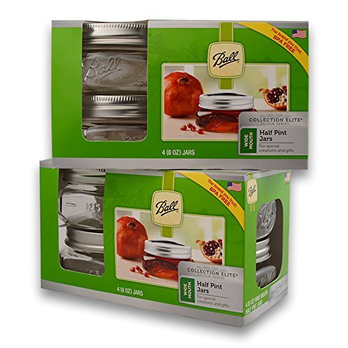 Product Cover Ball (2 Packs) Wide Mouth Half Pin Mason Pint Jars-8oz-4 Per Box-Total 8, 8 oz Jars, GREEN