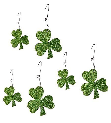 Product Cover Green Glitter Shamrock Ornaments Metal and Glitter Boxed Set of 6