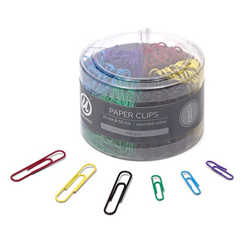 Product Cover U Brands Paper Clips, Medium 1-1/8-Inch and Large 2-Inch Sizes, Assorted Colors, 450-Count