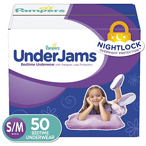 Product Cover Pampers UnderJams Disposable Bedtime Underwear for Girls, Super Pack, Small/Medium (50 Count)