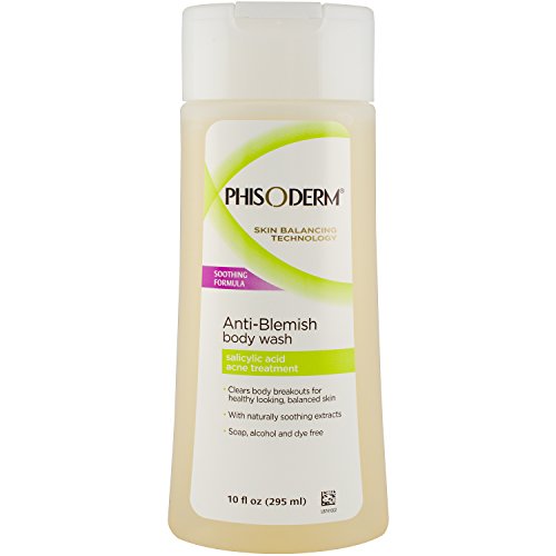 Product Cover pHisoderm Anti-Blemish Body Wash for oily and acne-prone skin 10 FL OZ with 2% salicylic acid and naturally soothing extracts clears body breakouts oil soap alcohol and dye free (packaging may vary)