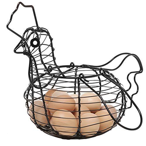 Product Cover Farmhouse Style Black Metal Wire Chicken Design Egg Basket/Decorative Kitchen Storage Baskets