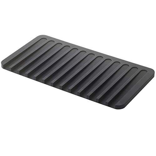 Product Cover Talented Kitchen Self Draining Silicone Drying Mat. 15 x 8 Inches Dish and Glassware Sloped Board Silicone Tray in Black. Anti-Bacterial, Dish Washer Safe. Heat Resistant Trivet