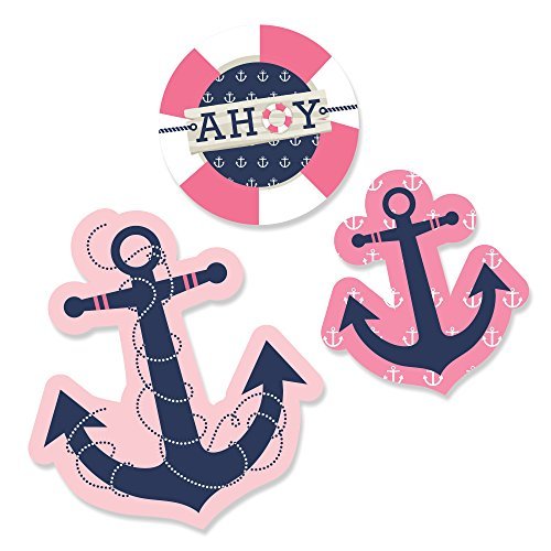 Product Cover Big Dot of Happiness Ahoy - Nautical Girl - DIY Shaped Baby Shower or Birthday Party Cut-Outs - 24 Count
