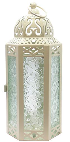 Product Cover Vela Lanterns Moroccan Style Candle Lantern, Medium, Clear Glass, Cream Color
