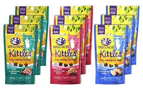 Product Cover Wellness Kittles Cat Treat Variety Pack - 3 Flavors (Chicken & Cranberries, Salmon & Cranberries, and Tuna & Cranberries Flavors) - 2 oz Each (9 Total Pouches)