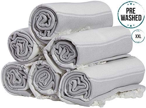 Product Cover (Set of 6) XXL Turkish Cotton Bath Beach Hammam Towel Peshtemal Throw Fouta Blanket Set