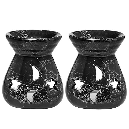 Product Cover MyGift Set of 2 Home Decorative Black Ceramic Aromatherapy Burner/Essential Oil Warmer Candle Holder