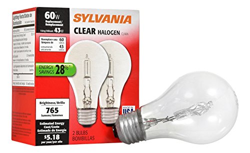 Product Cover SYLVANIA General Lighting 52550 Halogen Bulb Clear A19, 43 watt, Pack of 2